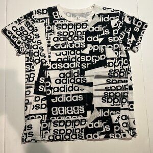 Adidas Youth Large Black And White Graphic Tee